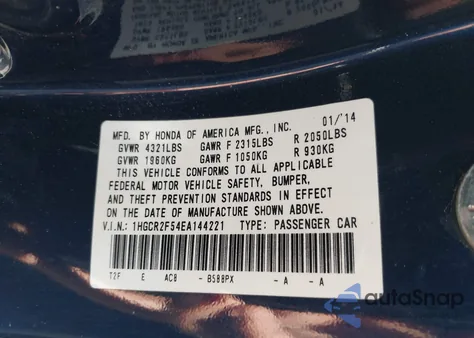 2014 Honda Accord Sport z USA, uszkodzony, nr VIN 1HGCR2F54EA144221